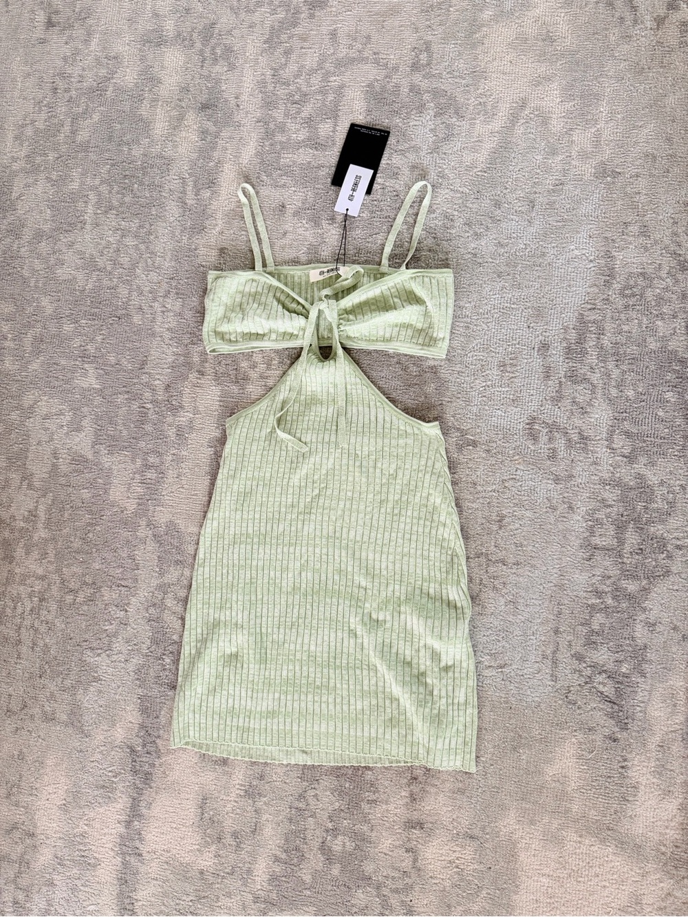 Light Green Ribbed Cutout Mini Dress